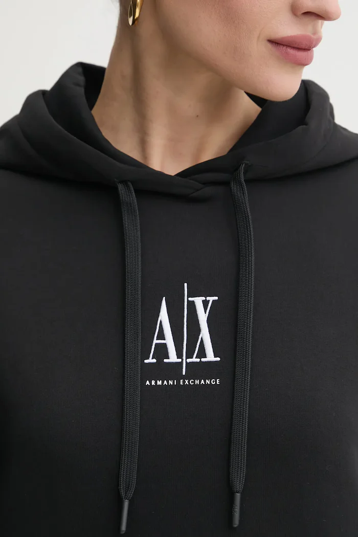 Armani Exchange Суичър в черно с качулка с апликация XW000823 AF10818