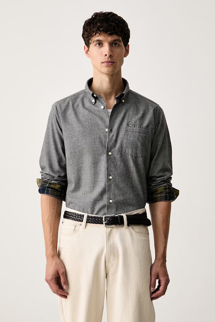 Barbour риза мъжка от памук Turner сива MSH5367