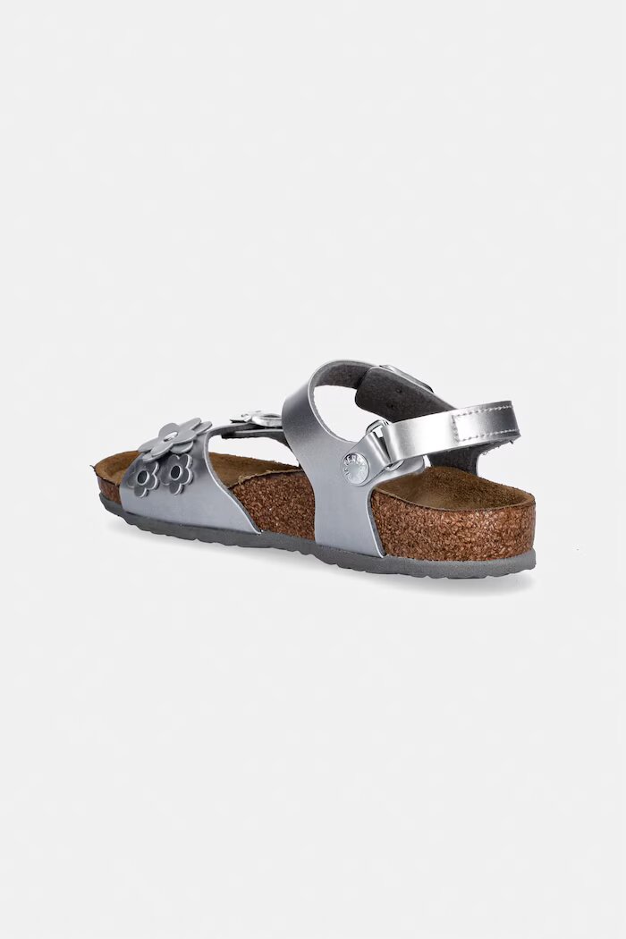 Birkenstock сандали за деца кожа Rio AS Kids Flowers сребърни 1031702