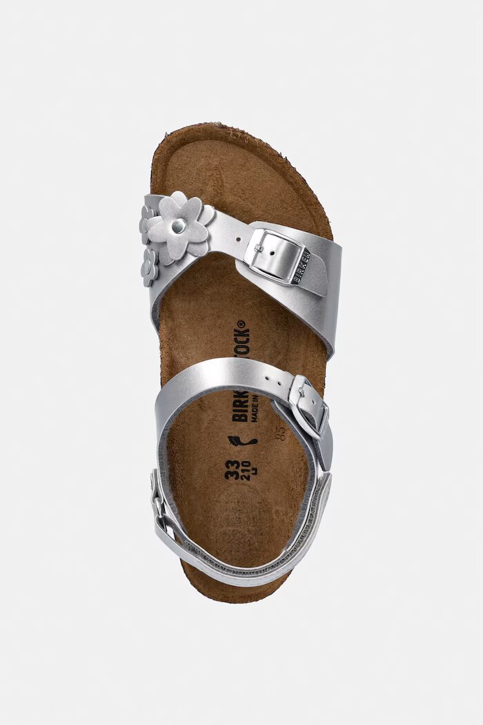 Birkenstock сандали за деца кожа Rio AS Kids Flowers сребърни 1031702