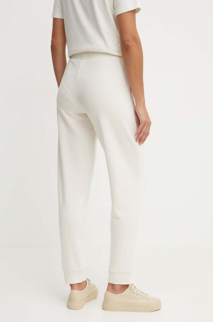 BOSS домашен панталон дамски CP Stripe Pants Cuff бежов с висока талия 50524759