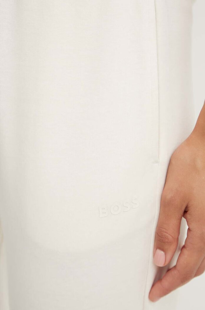 BOSS домашен панталон дамски CP Stripe Pants Cuff бежов с висока талия 50524759