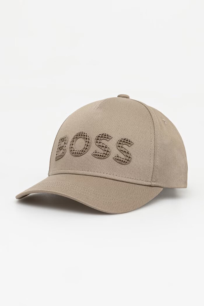 BOSS Green шапка с козирка мъжка от памук Golf бежова 50560379