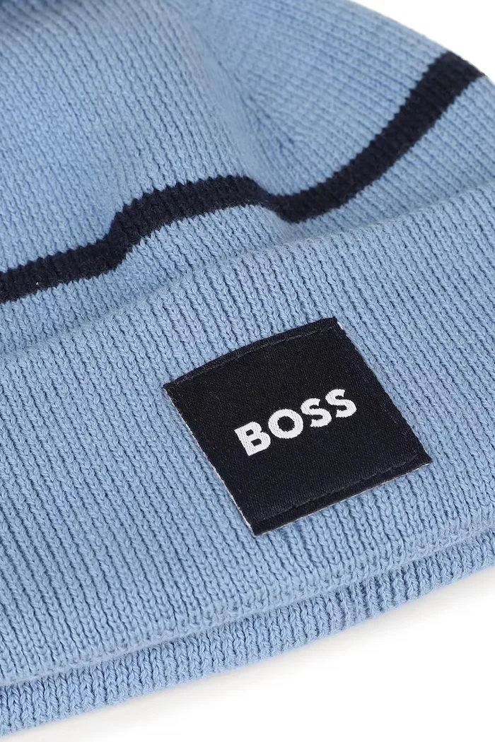 BOSS шапка с помпон за деца от памук синя J53566