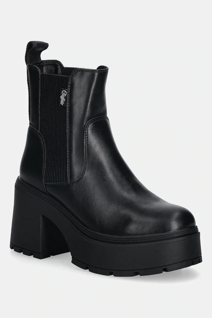 Buffalo Боти челси Mila Chelsea в черно с дебел ток 1220083-BLK
