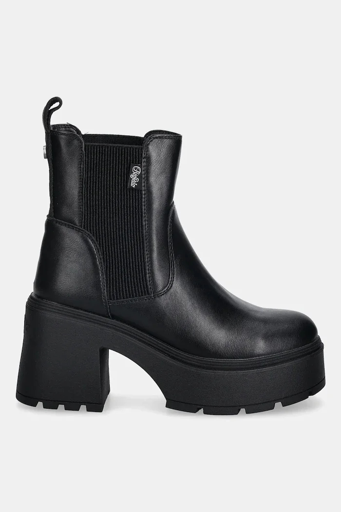 Buffalo Боти челси Mila Chelsea в черно с дебел ток 1220083-BLK