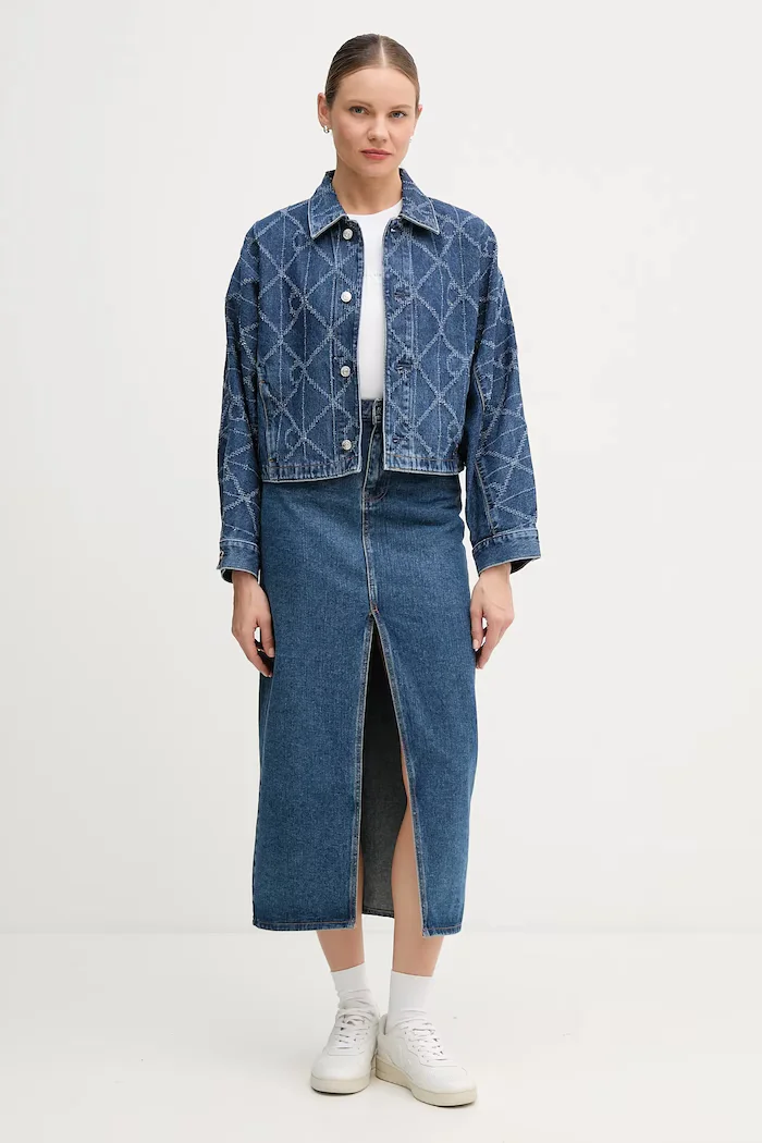 Calvin Klein Jeans блуза с дълги ръкави дамска от памук с еластан бяла LV047A803G