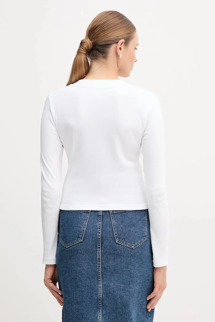 Calvin Klein Jeans блуза с дълги ръкави дамска от памук с еластан бяла LV047A803G