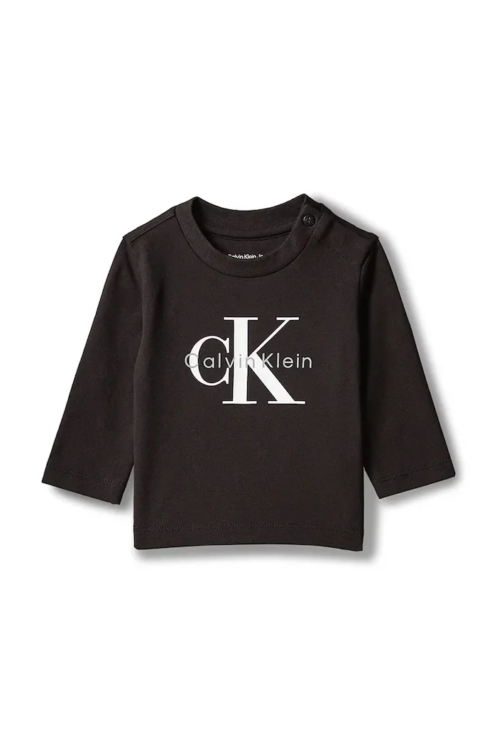 Calvin Klein Jeans блуза с дълги ръкави за бебе от памук с еластан черна LVCKFJA49N