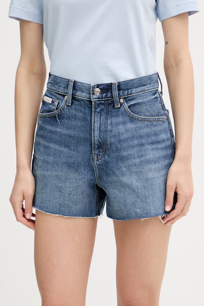 Calvin Klein Jeans Къс панталон дамски деним син високотален LV047F766G