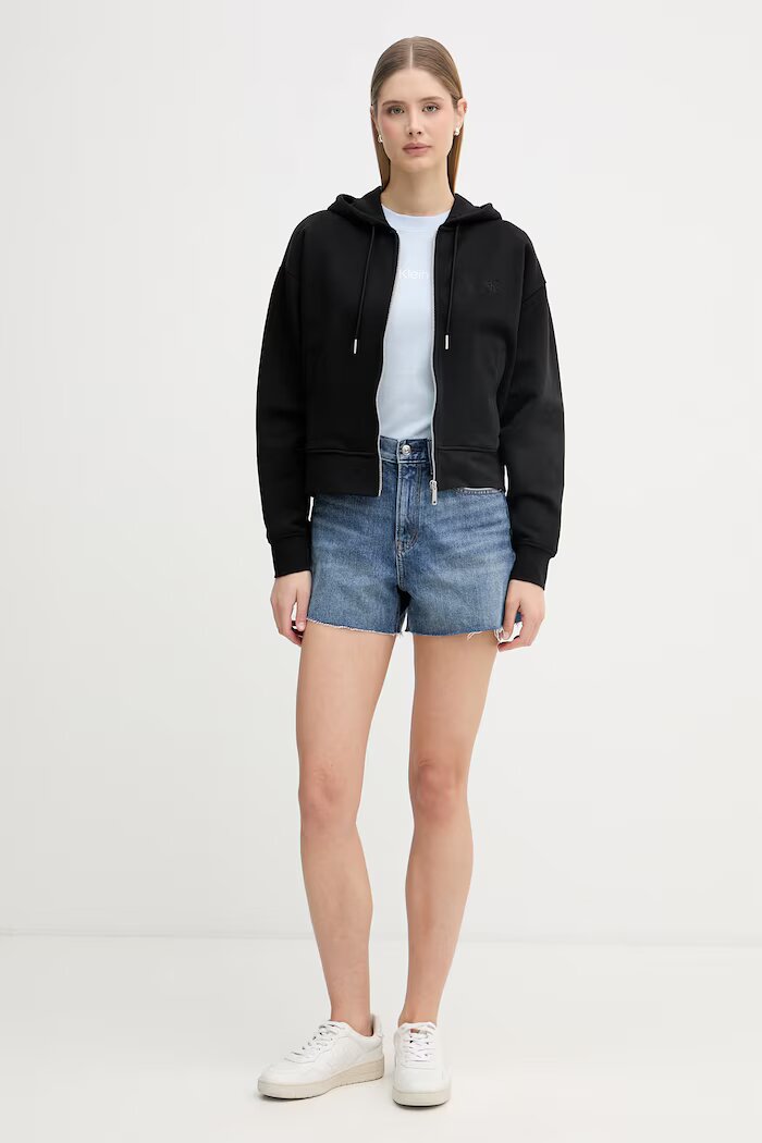 Calvin Klein Jeans Къс панталон дамски деним син високотален LV047F766G