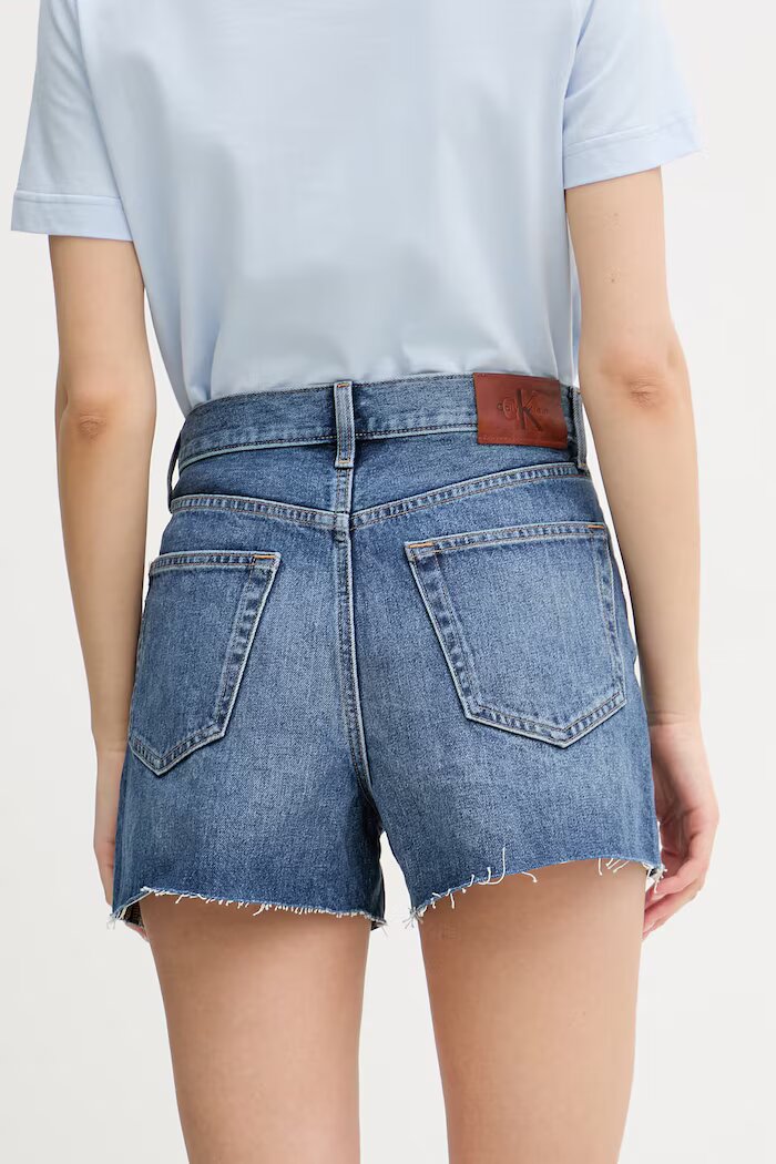 Calvin Klein Jeans Къс панталон дамски деним син високотален LV047F766G