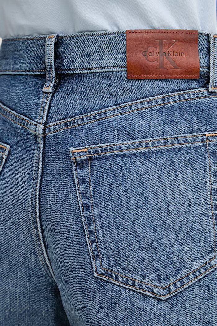 Calvin Klein Jeans Къс панталон дамски деним син високотален LV047F766G