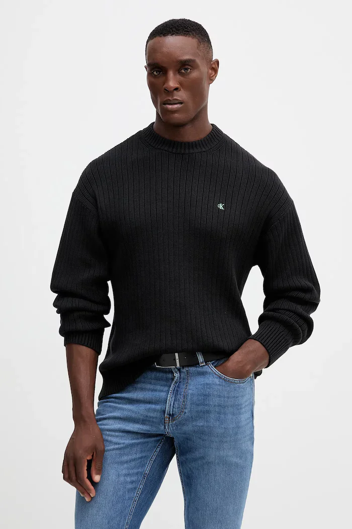 Calvin Klein Jeans Памучен пуловер мъжки в черно LV04RD314G