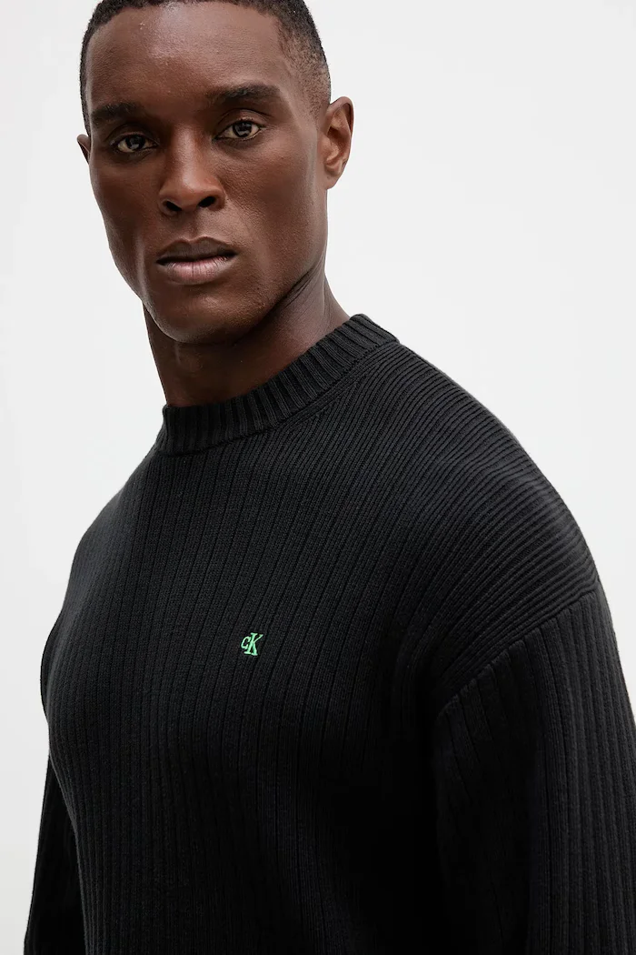 Calvin Klein Jeans Памучен пуловер мъжки в черно LV04RD314G