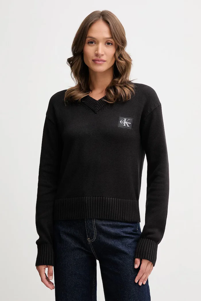Calvin Klein Jeans Памучен пуловер в черно LV047D352G