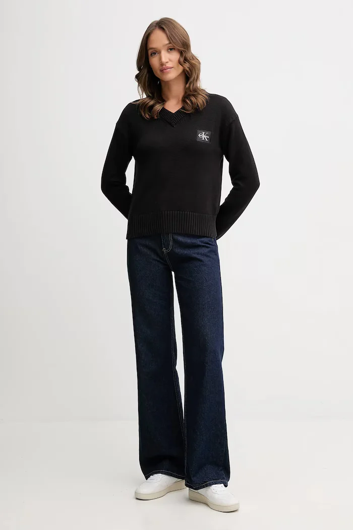 Calvin Klein Jeans Памучен пуловер в черно LV047D352G