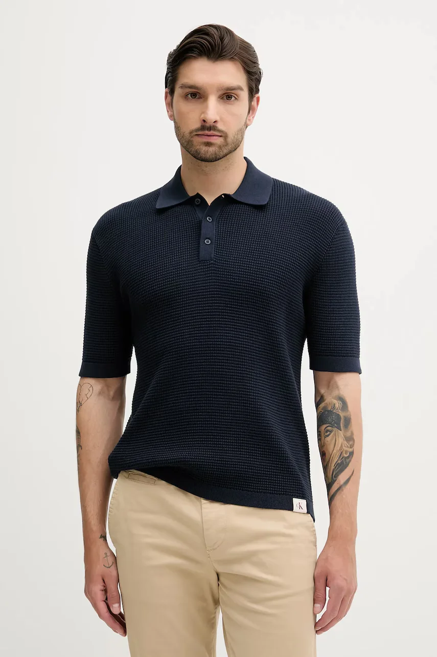 Calvin Klein Jeans Памучна тениска с яка