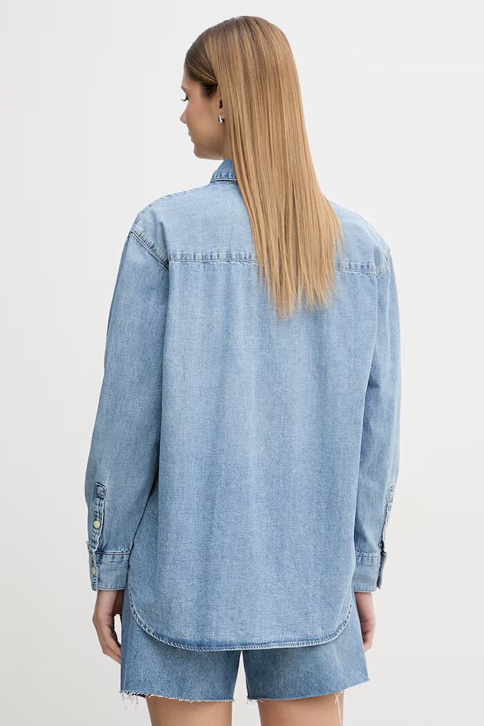 Calvin Klein Jeans риза дамска от деним синя с изчистена шарка LV047F784G