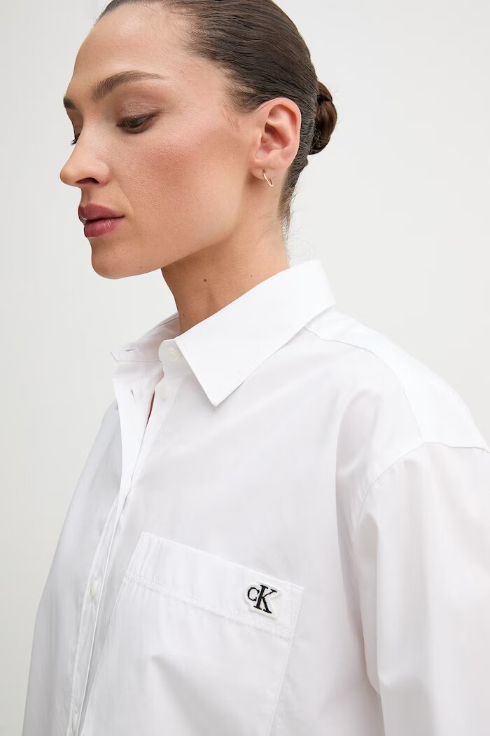 Calvin Klein Jeans риза дамска от памук бяла с изчистена шарка LV047F102G