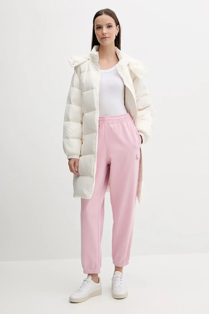 Calvin Klein Jeans спортен панталон дамски с памук розов с висока талия LV047B235G