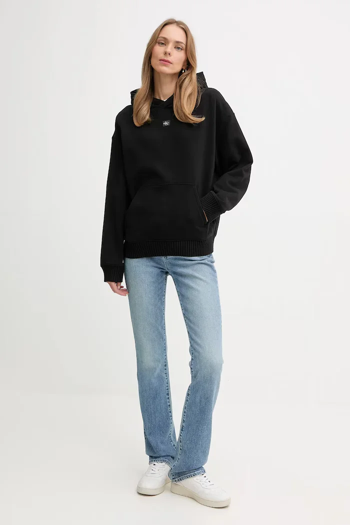 Calvin Klein Jeans суичър с качулка дамски с памук черен LV047D232G