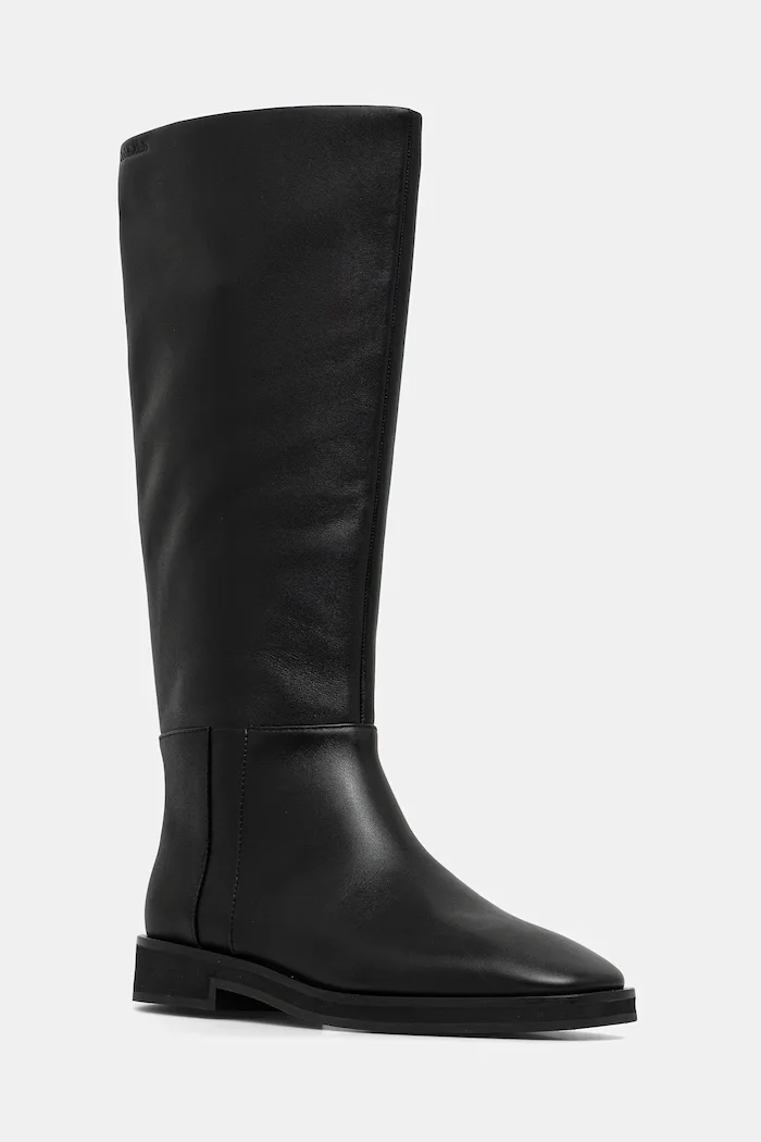 Calvin Klein Кожени ботуши FORMAL UTK BOOT LTH в черно с равна подметка HW0HW02599