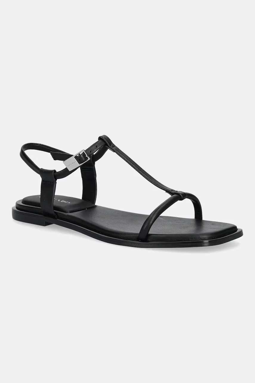 Calvin Klein Кожени сандали FLAT SANDAL SQUARED BUCKLE LTH
