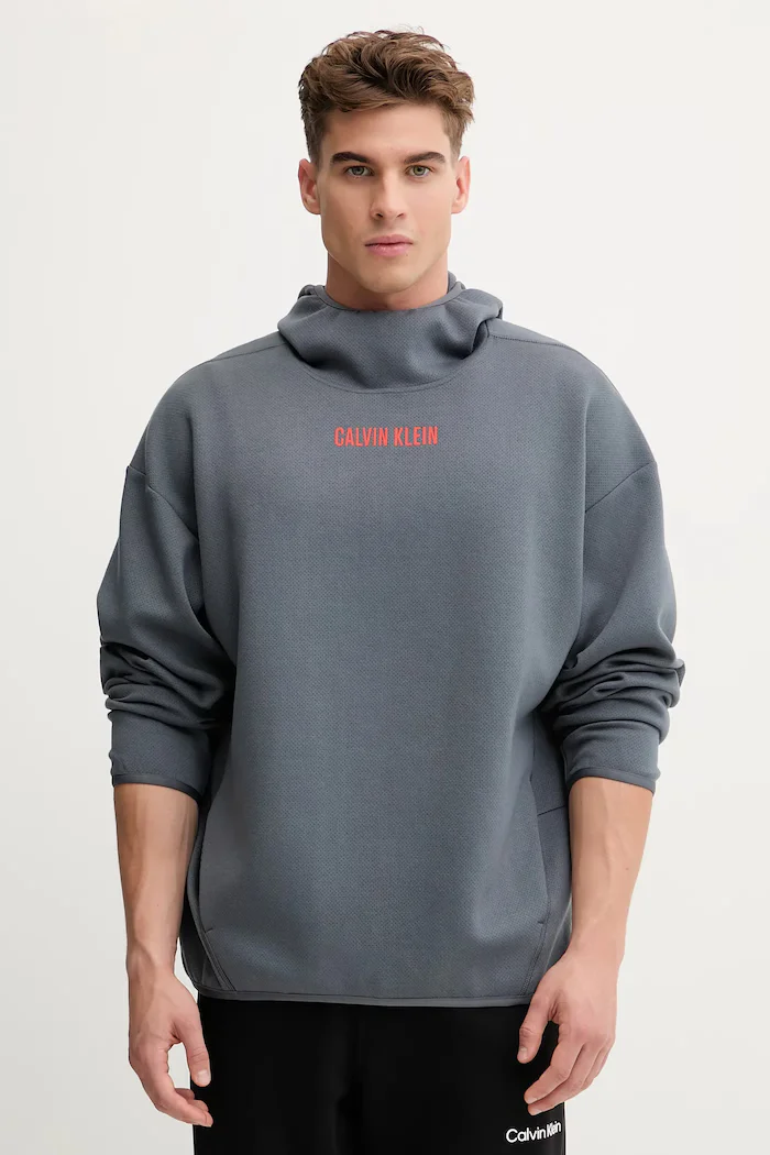 Calvin Klein Performance Суичър мъжки в сиво с качулка с принт LVGMF5W308
