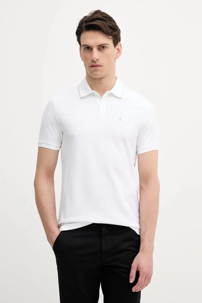 Calvin Klein тениска с яка мъжка от памук бяла LV04LC239G