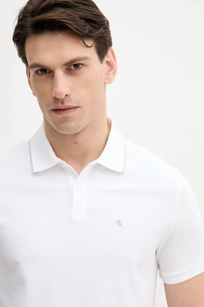 Calvin Klein тениска с яка мъжка от памук бяла LV04LC239G