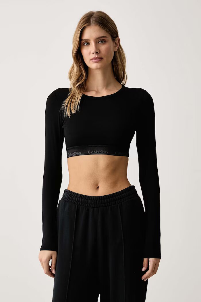 Calvin Klein Underwear домашна блуза с дълги ръкави дамска с модал черна LV00QF9078