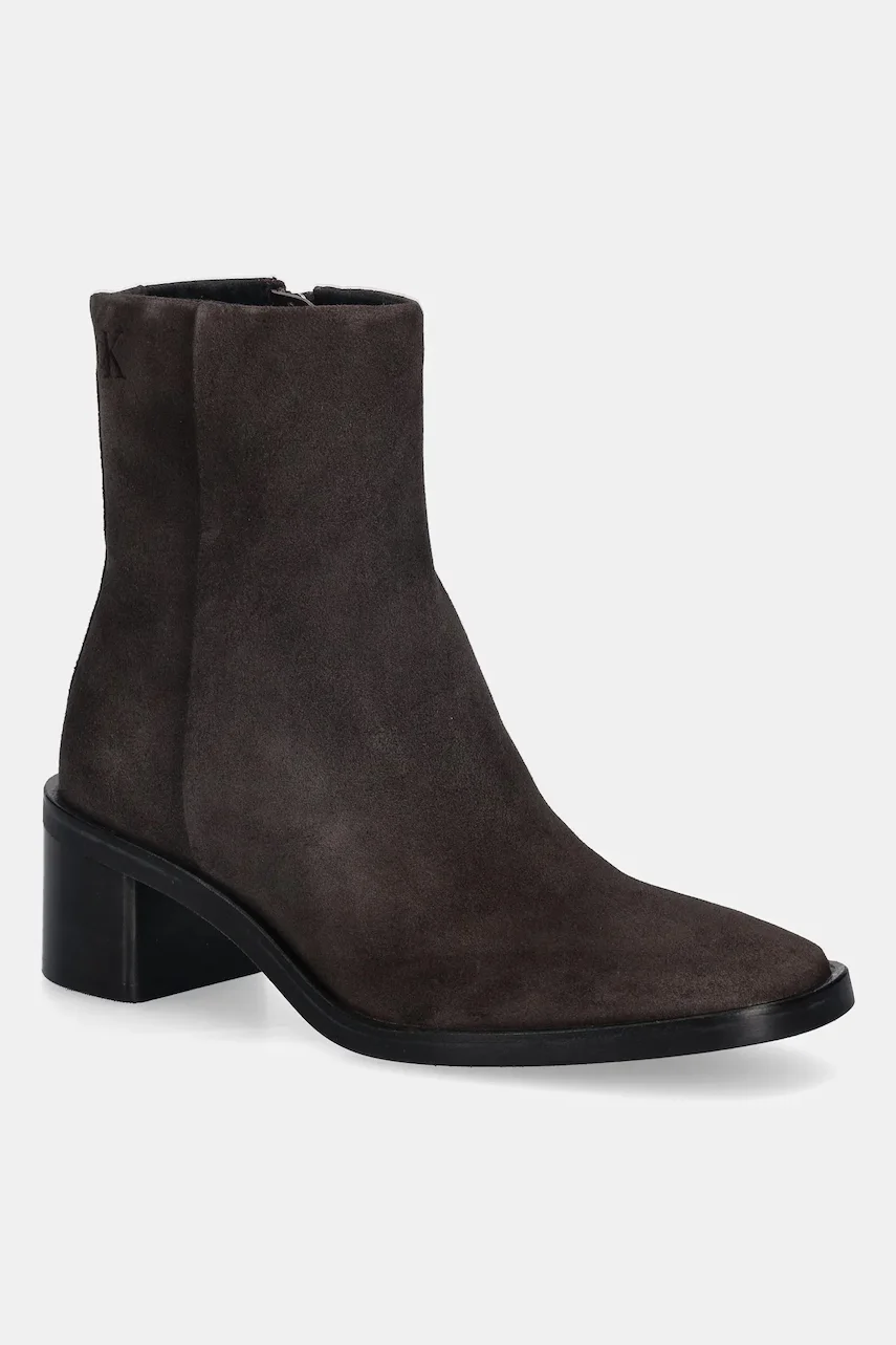 Calvin Klein Велурени боти BLOCK HEEL ZIP BOOT SUE