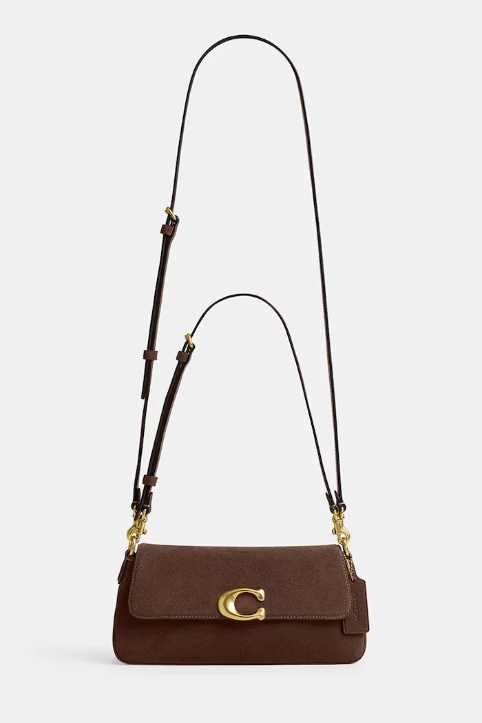 Coach чанта crossbody дамска от велур Suade Jet Shoulder Bag кафява CDZ74