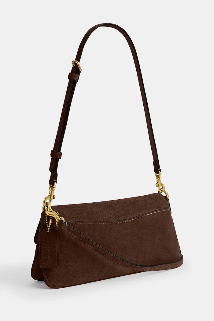 Coach чанта crossbody дамска от велур Suade Jet Shoulder Bag кафява CDZ74
