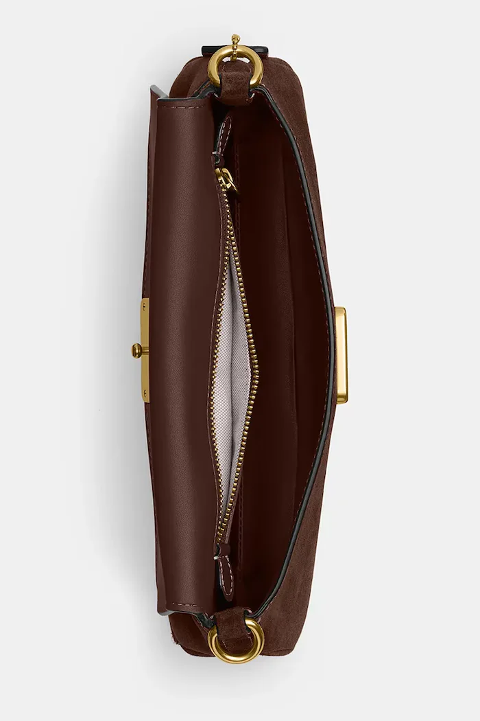 Coach чанта crossbody дамска от велур Suade Jet Shoulder Bag кафява CDZ74