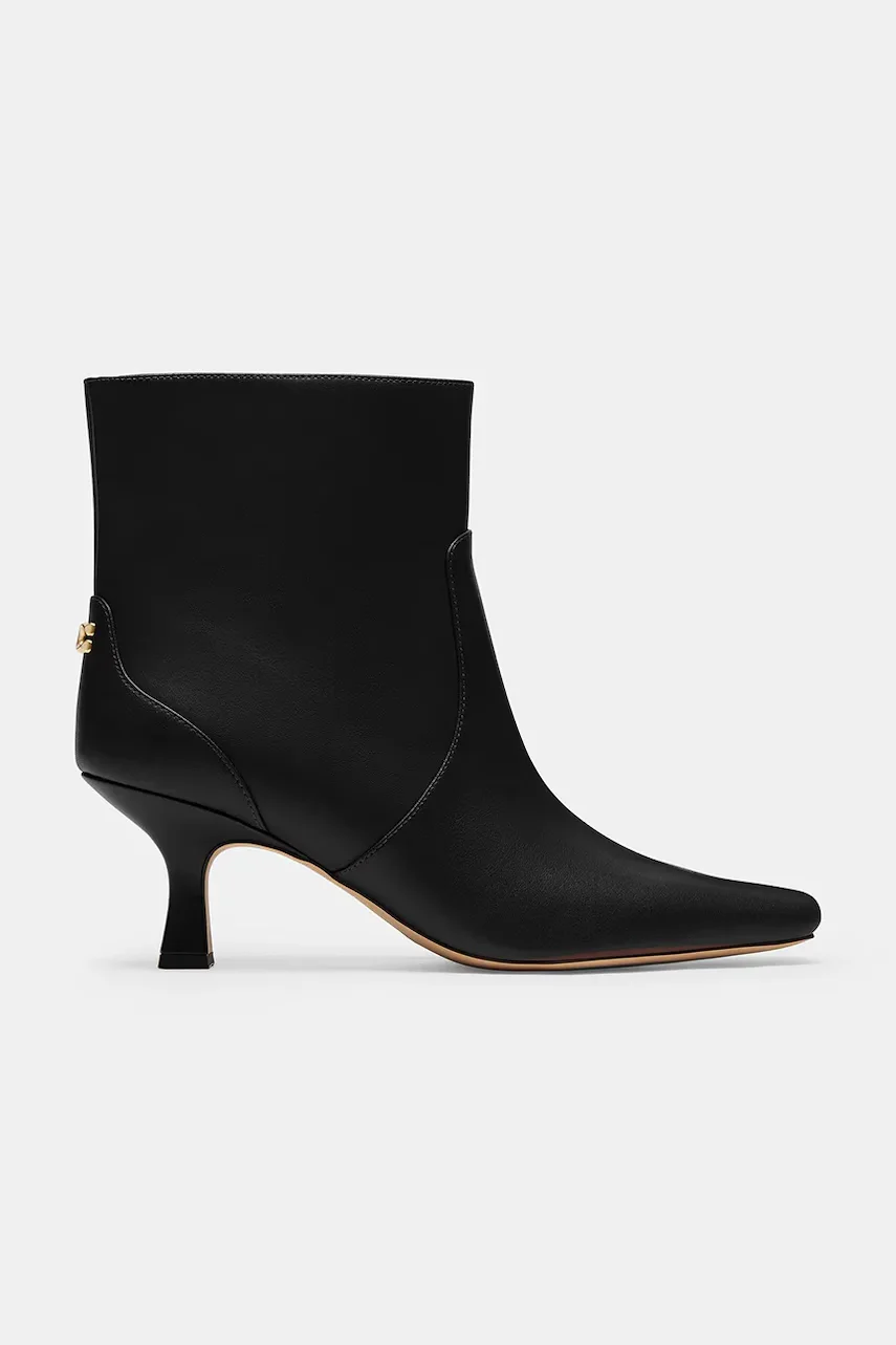 Coach Кожени боти Sculpted C Kitten Heel Leather Bootie