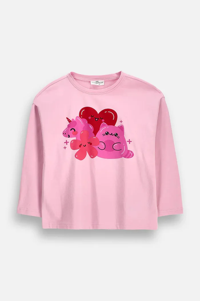 Coccodrillo блуза с дълги ръкави за деца от памук с еластан розова SUPER FUN GIRL KIDS