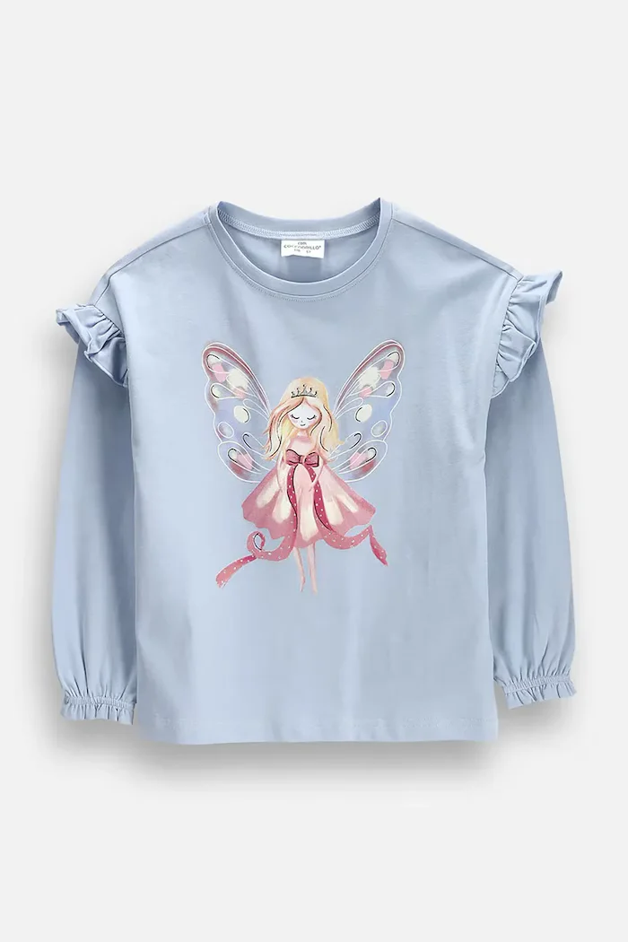 Coccodrillo блуза с дълги ръкави за деца от памук с еластан синя FAIR FROST GIRL KIDS