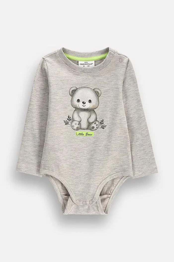 Coccodrillo боди за бебе от памук с еластан сиво FRIENDS FOREVER BOY NEWBORN