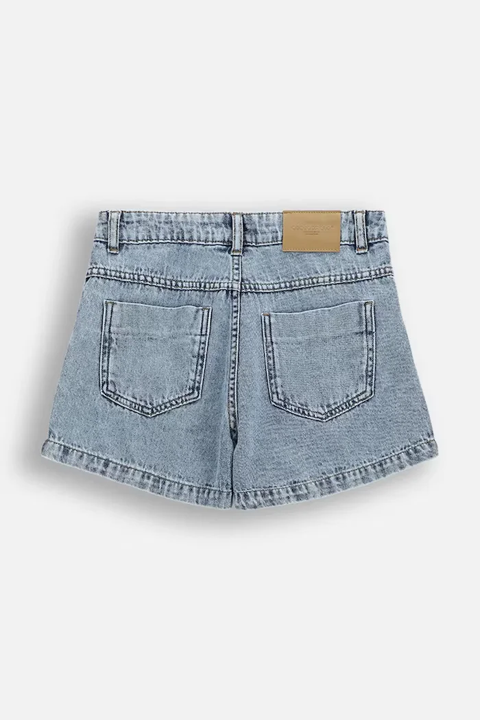 Coccodrillo къс панталон за деца от памук син с висока талия COLLECTION JEANS GIRL