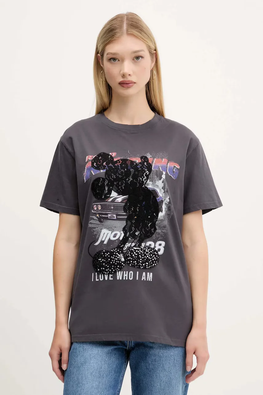 Desigual Памучна тениска MICKEY LACE