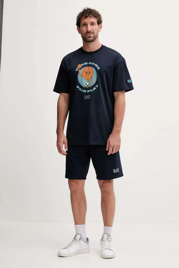 EA7 Emporio Armani Памучна тениска в синьо с принт AF10441.7M000774