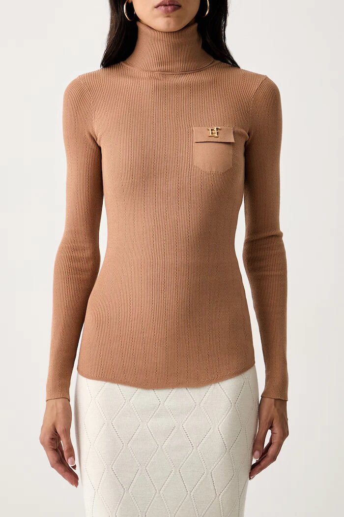 Elisabetta Franchi домашен пуловер дамски с лиосел кафяв MK05B66E2