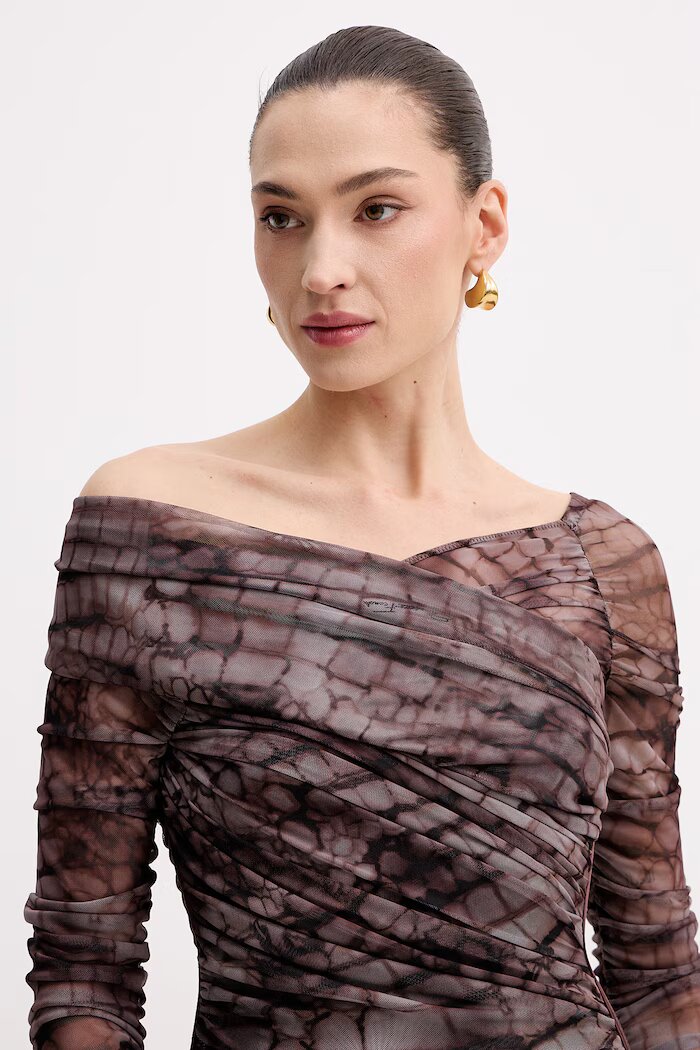 Elisabetta Franchi рокля кафява с животински принт AB91361E2