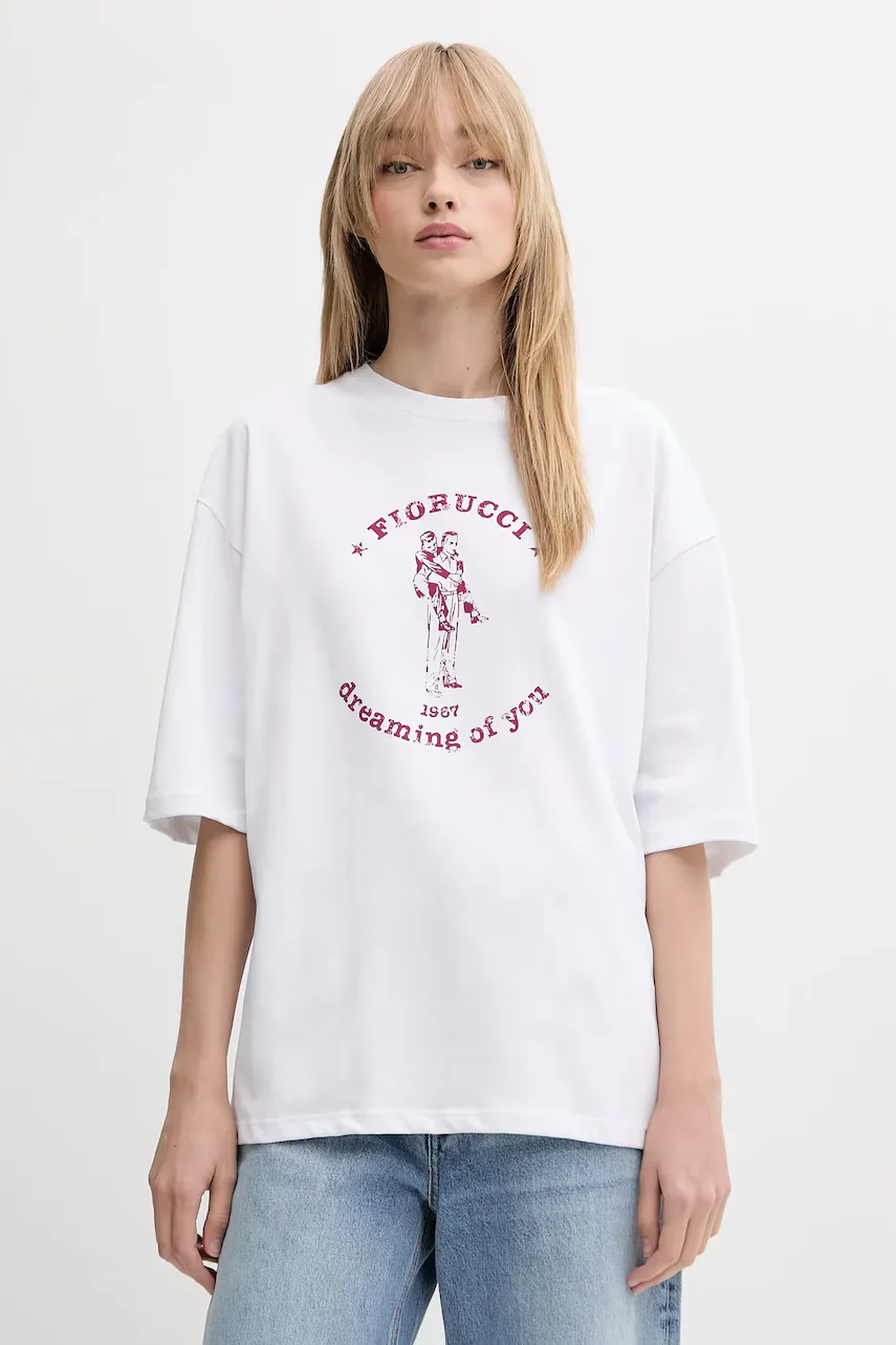 Fiorucci Памучна тениска White Dreaming of You Print Relaxed Fit T-Shirt