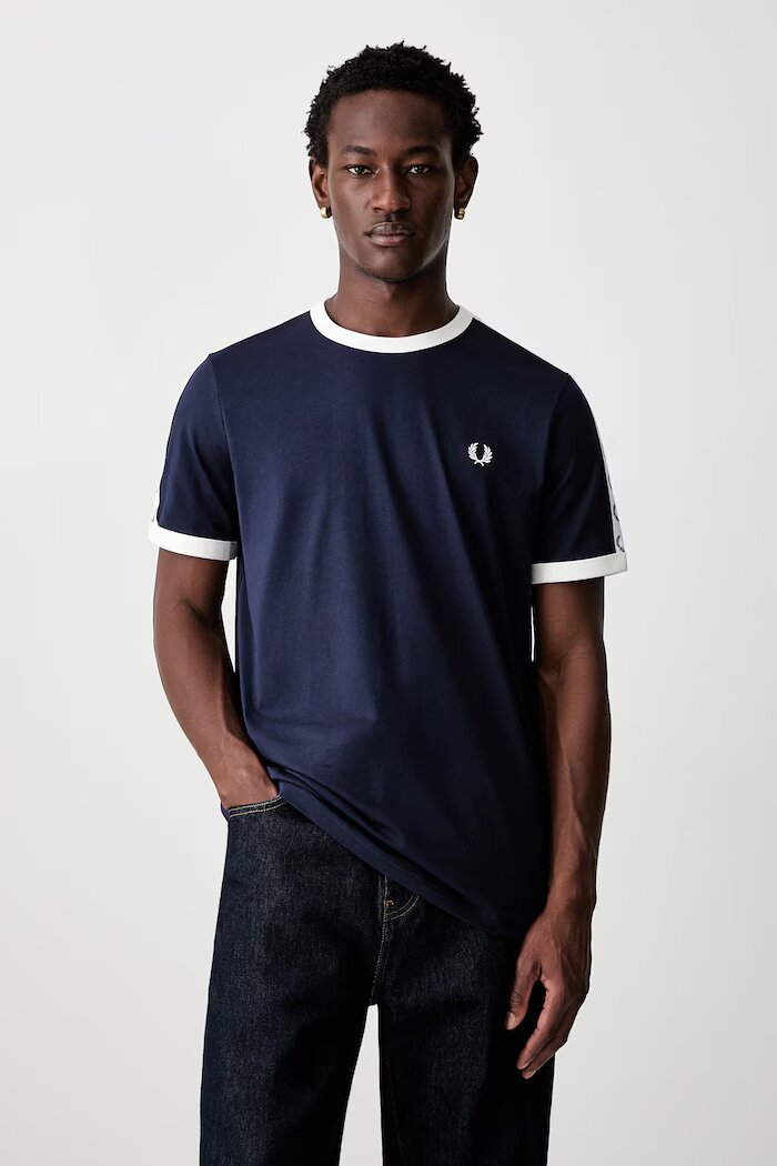 Fred Perry тениска мъжка от памук тъмносиня M4620