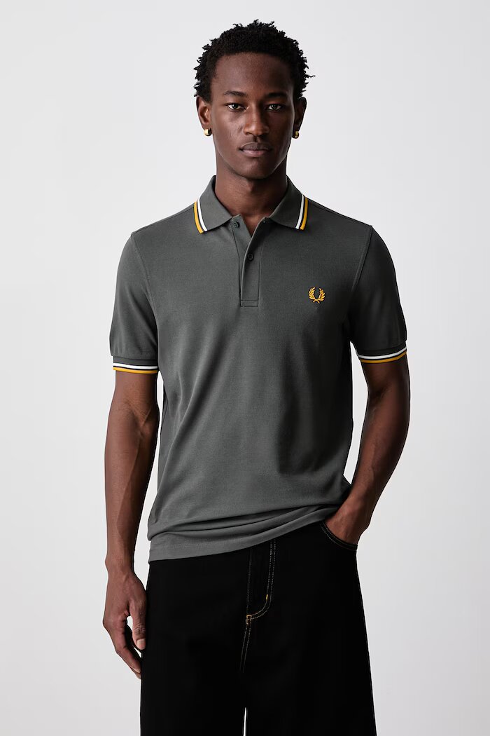 Fred Perry тениска с яка мъжка от памук зелена M3600