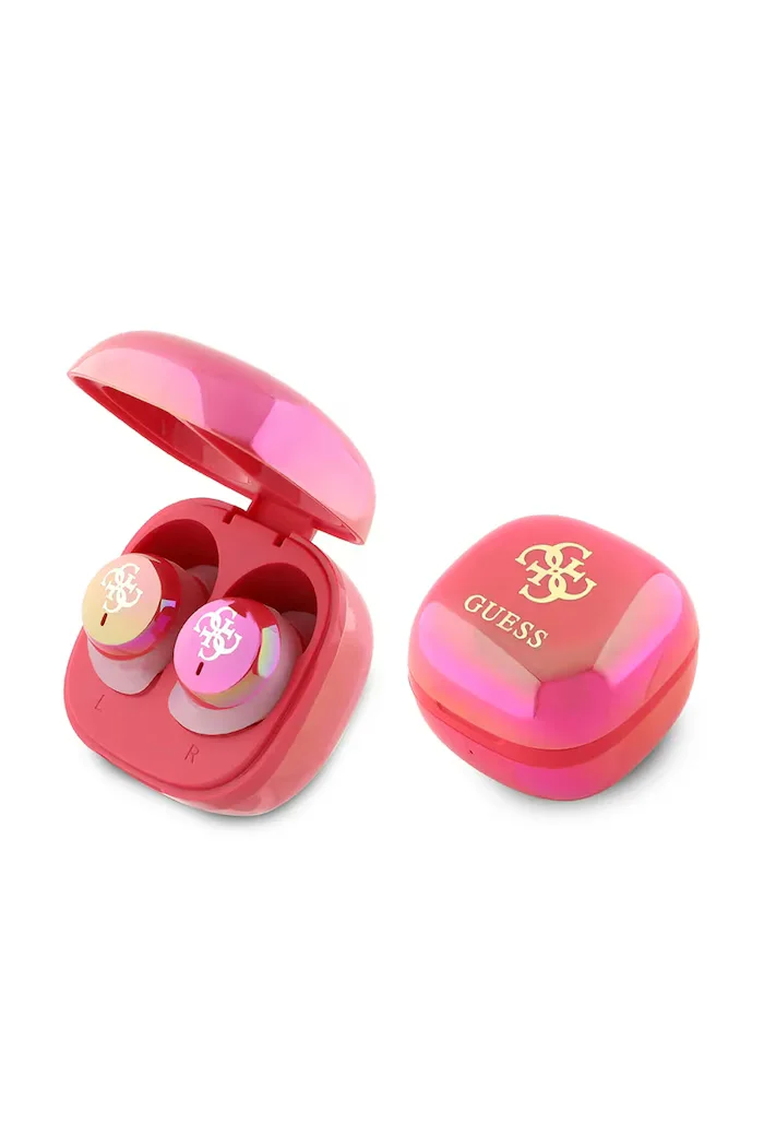 Guess Безжични слушалки Iridescent 4G Printed Logo в розово