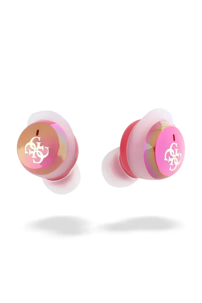 Guess Безжични слушалки Iridescent 4G Printed Logo в розово